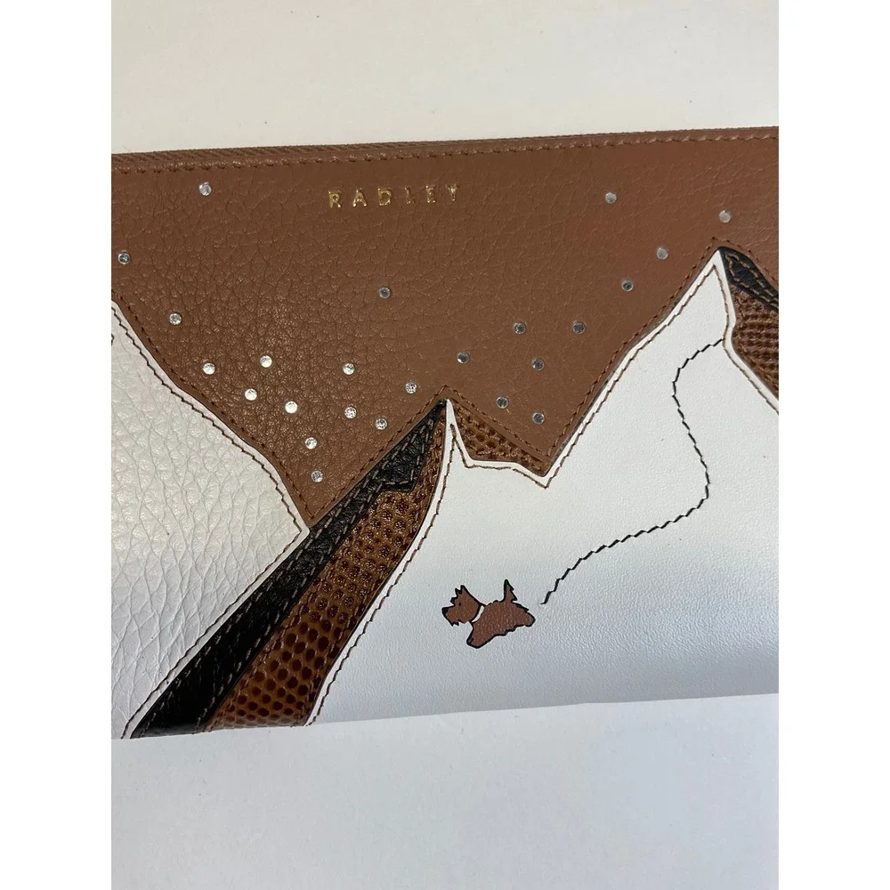 Radley London Mountain Leather Zip Around Wallet Brown White Rhinestone